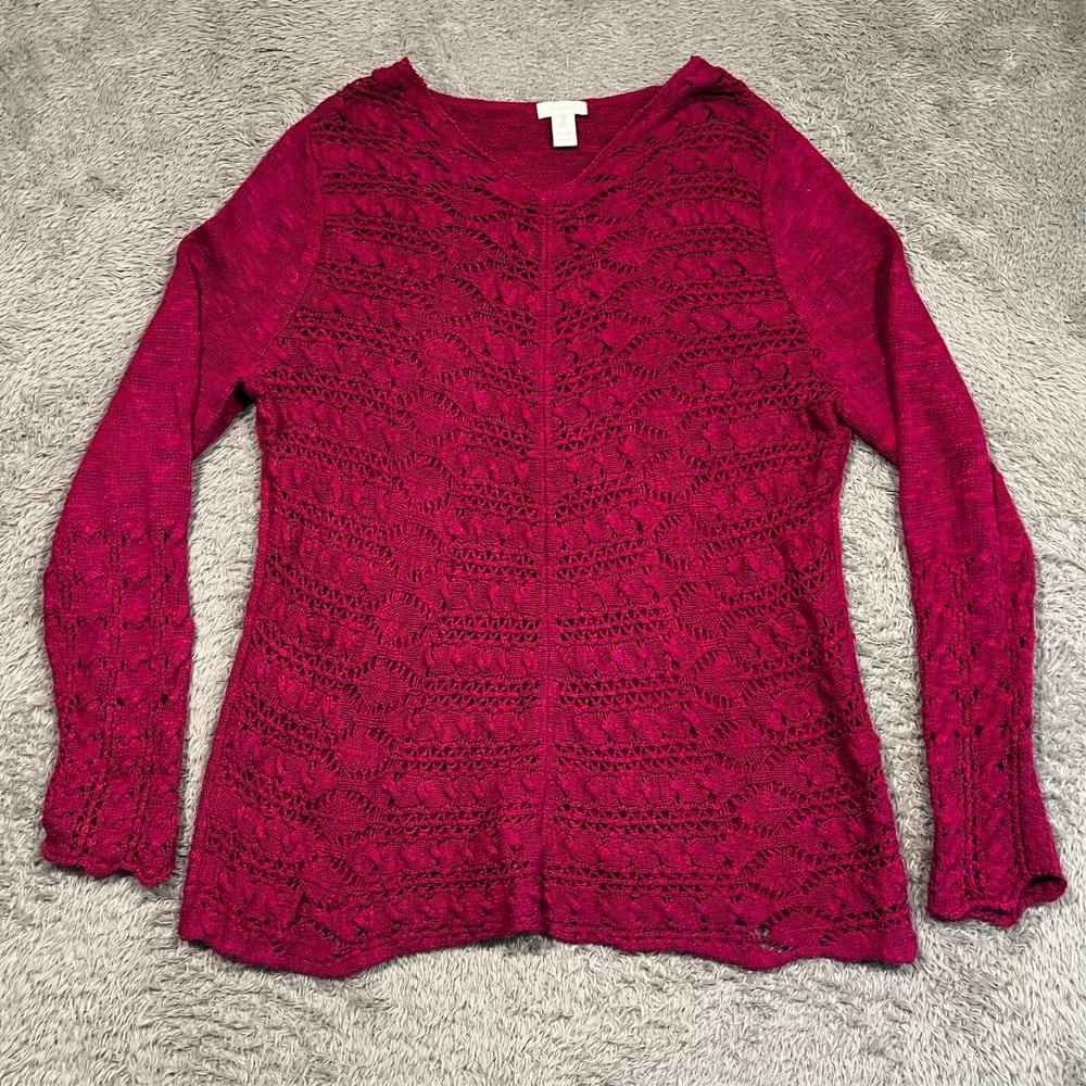 Chico's‎ Sweater Loose Knit Purple Fuchsia Long Sleeve Women's 2 US Large